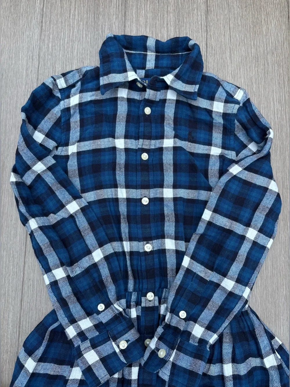 Ralph Lauren Girl Plaid Motif Flannel ShirtDress 100% Cotton In Blue Size 7